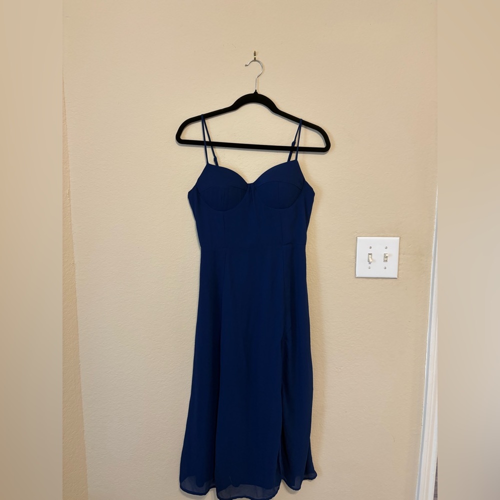 Windsor Royal Blue Midi Dress with Spaghetti Straps and Slit
